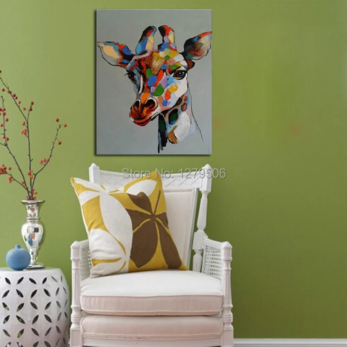 Абстрактная милая картина маслом ручной работы с жирафом на холсте для гостиной