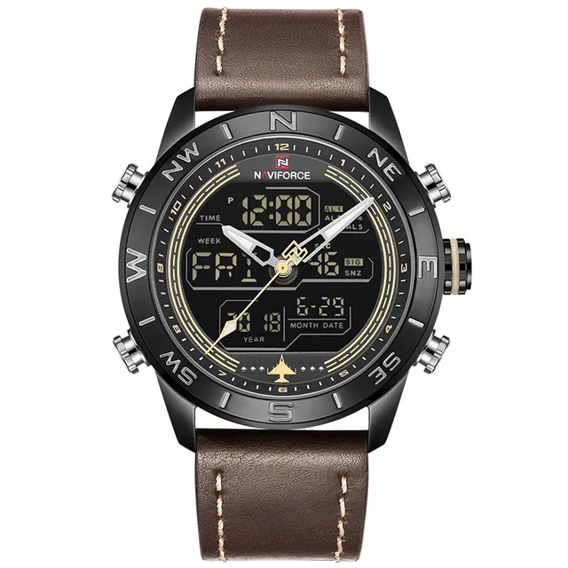 Мужские s часы Лидирующий бренд NAVIFORCE мужские модные спортивные часы мужские водонепроницаемые кварцевые цифровые светодиодные часы мужские s военные наручные часы - Цвет: brown black