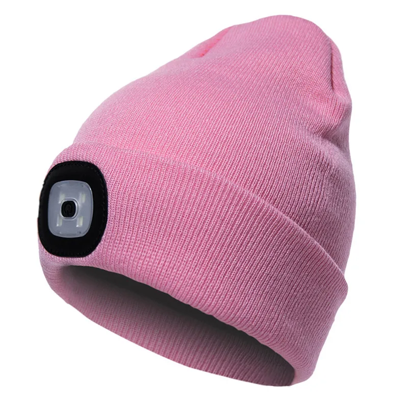 Pink 4 Светодиодный светильник вязанная шапка зимние теплые шапки унисекс яркие оранжевые/черные/розовые шапочки для охоты на открытом воздухе, кемпинга, пеших прогулок и взрослых - Цвет: Pink