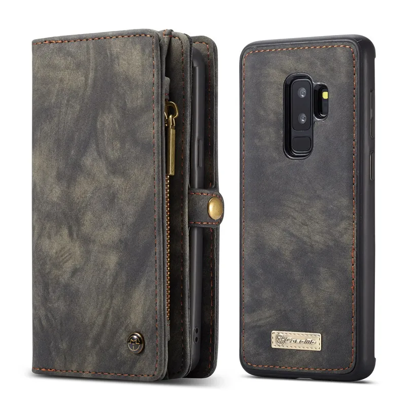 Роскошный кожаный флип-чехол для samsung Galaxy S9 Plus, многофункциональный кошелек на молнии, чехол для samsung Galaxy S9 S9+ чехол для телефона - Цвет: Black