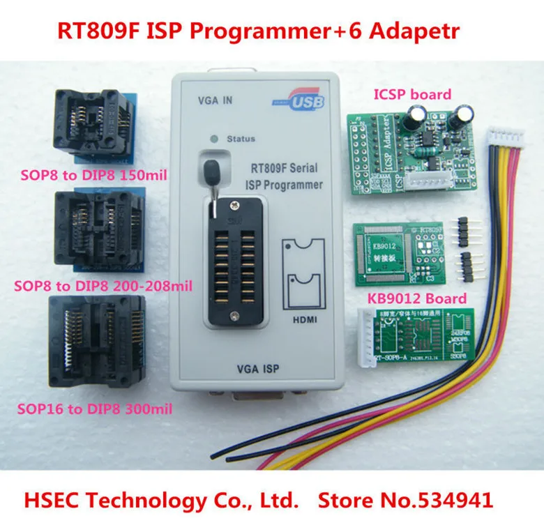 Новейший программатор RT809F с 6 адаптерами + по для CD SOP8 SOP16 socket KB9012 ICSP board|ic types|ics 701ic