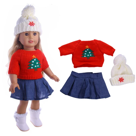 Красное платье свитер 3 в 1 с капюшоном джинсы для кукол одежда девочек 18 дюймов