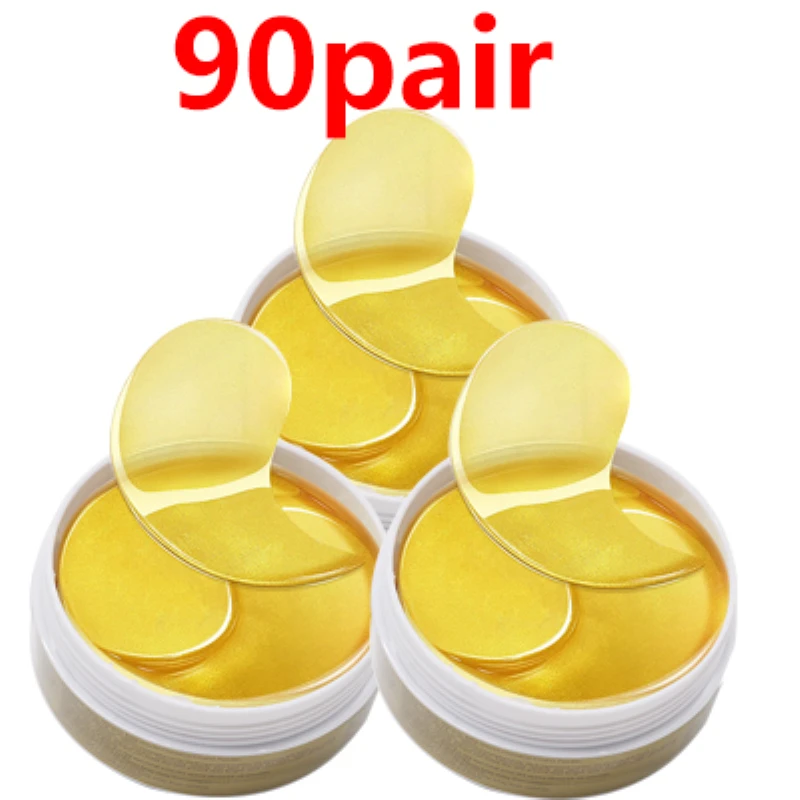 90 Pair Gold Collagen Eye Mask Patches Korea Anti Wrinkle Gel Gold Mask Eye Patches Under Anti-puffiness Face Care 60pc/Bottle - Цвет: 90 Pair Gold
