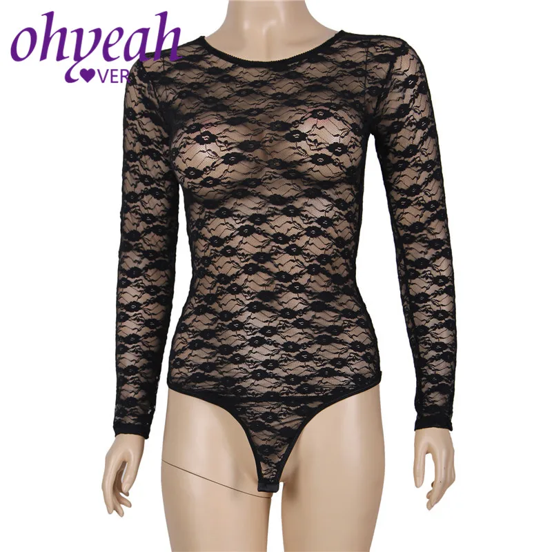 Женский кружевной боди Ohyeahlover прозрачный с длинным рукавом эротический RM80382|Боди|