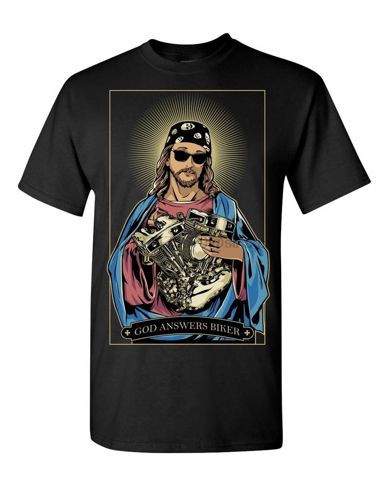 Мужская Байкерская рубашка с круглым вырезом и принтом God Answers Bikers библейская