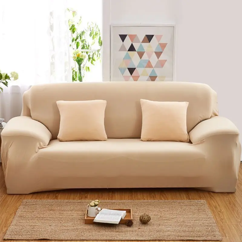 Beige 1/2/3/4 местный полиэстер диванных чехлов для Гостиная однотонный комплект с эластичной резинкой диван крышку секционный диван-мешочек для покрытия мебели - Цвет: Beige
