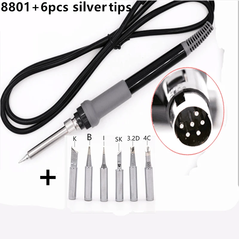 SZBFT Fx-8801 FX8801 паяльник сменная ручка с 6 шт. наконечниками для HAKKO FX-888 FX-888D паяльная станция - Цвет: 8801 with silver tip