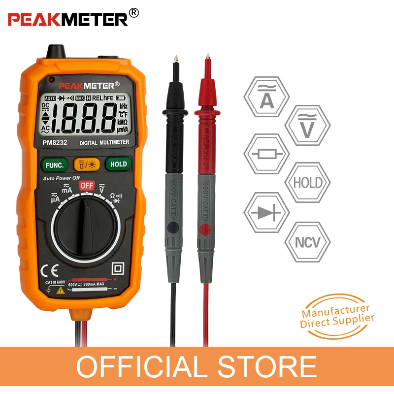 Официальный PEAKMETER Новый Лидер продаж Бесконтактный Мини цифровой мультиметр DC AC
