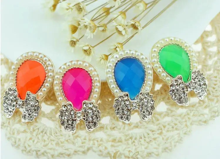 

100pcs/lot 32*22MM bowknot Jelly drillmetal buttons pearl rhinestone button wedding invitation embellishments scrapbooking