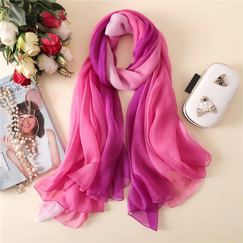 2018 Spring Plian Ombre Chiffon Silk Shawl Scarf Luxury Brand Fashion Digital Print Foulard Hijab High Quality Neckchief Shawls |