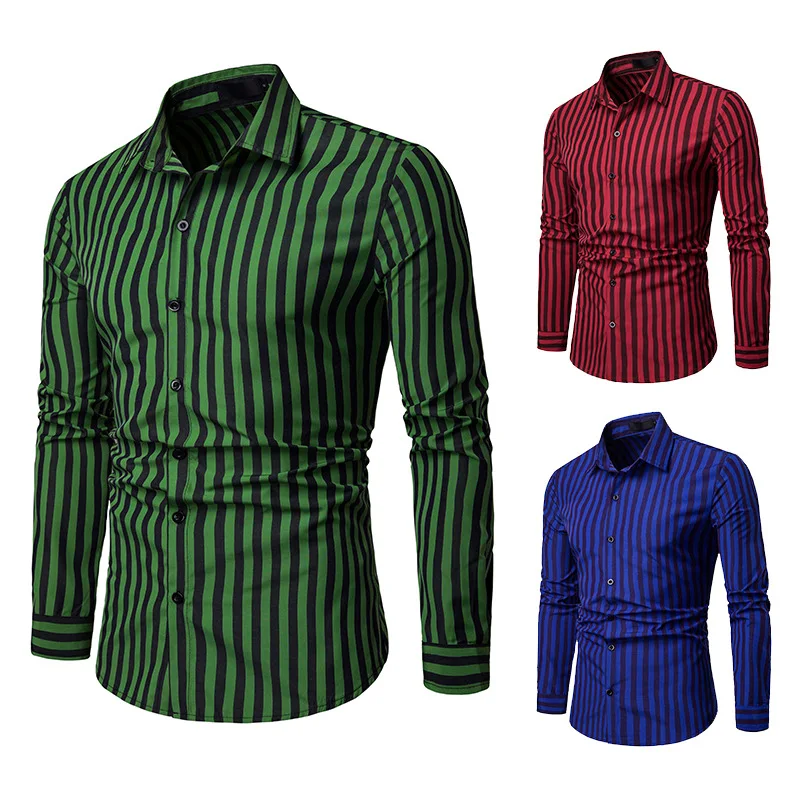 2019 Men Casual Long Sleeved Striped Shirt Slim Fit Male Oxford Textile Business Dress Brand Clothing | Мужская одежда