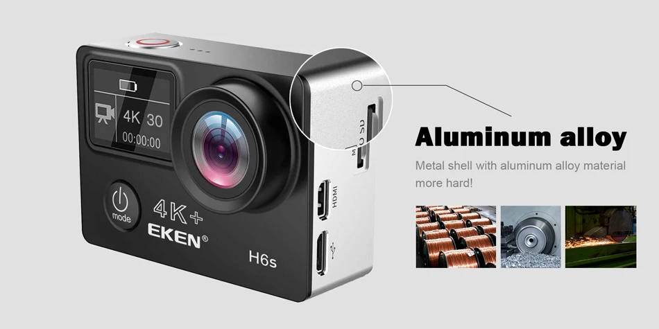 EKEN H6s 4K+ Ultra HD 14MP с дистанционным управлением EIS спортивная видеокамера Ambarella A12 Чип Wifi 30 м Водонепроницаемая экшн-камера Panasonic