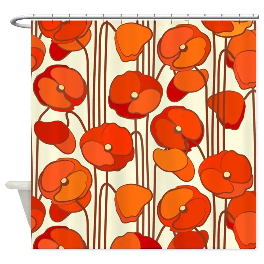 

Beautiful Red Poppies Retro Floral Decorative Fabric Shower Curtain