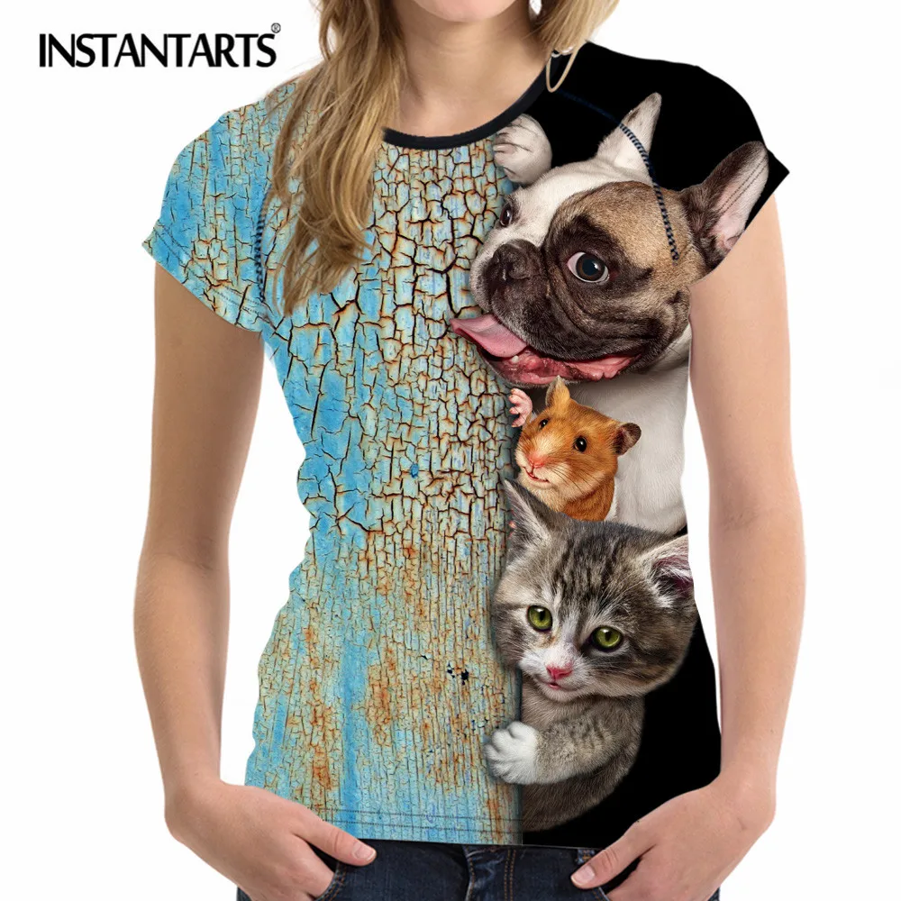 INSTANTARTS Breathable Sport Ladies Running T Shirt 3D Cat Dog Pattern Outdoor Yoga Fitness Tshirt Girl Short Sleeve | Спорт и