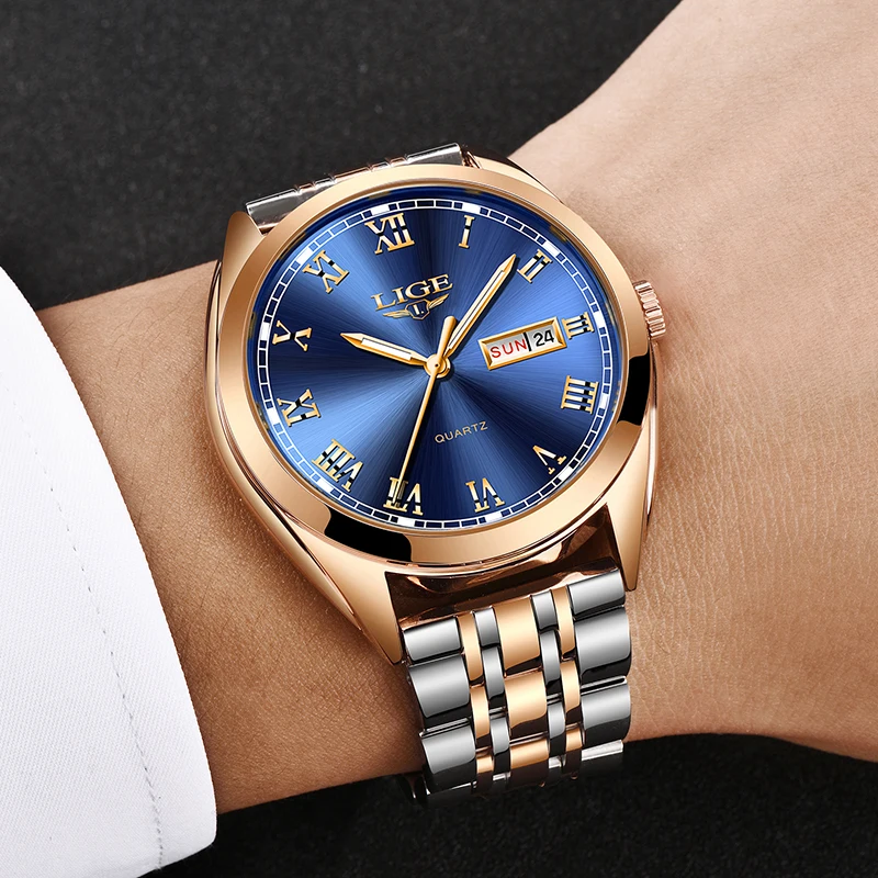 

Часы наручные LIGE Мужские автоматические, брендовые модные водонепроницаемые деловые, с цепочкой из нержавеющей стали и подарочной коробко...