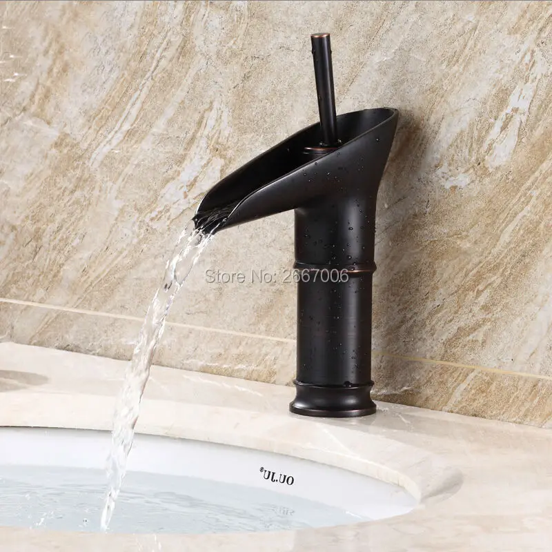 

Hot Sell Waterfall Faucet Single Hole Copper Brass Faucet Black Bronze Basin Mixer Bathroom Sink Water Taps GI648