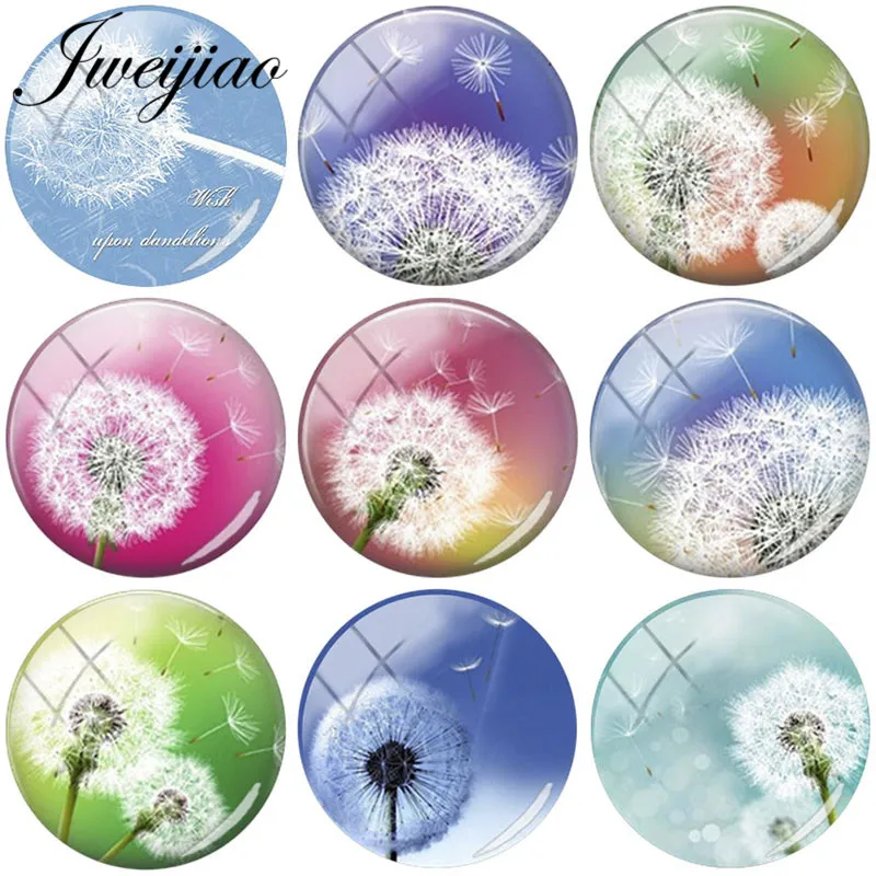 

JWEIJIAO 12mm/15mm/16mm/18mm/20mm DIY Glass Cabochon Dome With Dandelion Art Picture Charms Demo Flat Back Making Findings