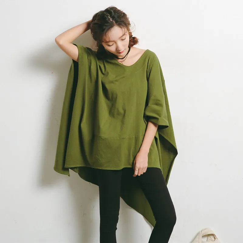 

Large Size Female Tops Summer European Fashion Street Short Sleeve V-neck Irregular Cotton Tops Loose Plus Size Women's Clothing