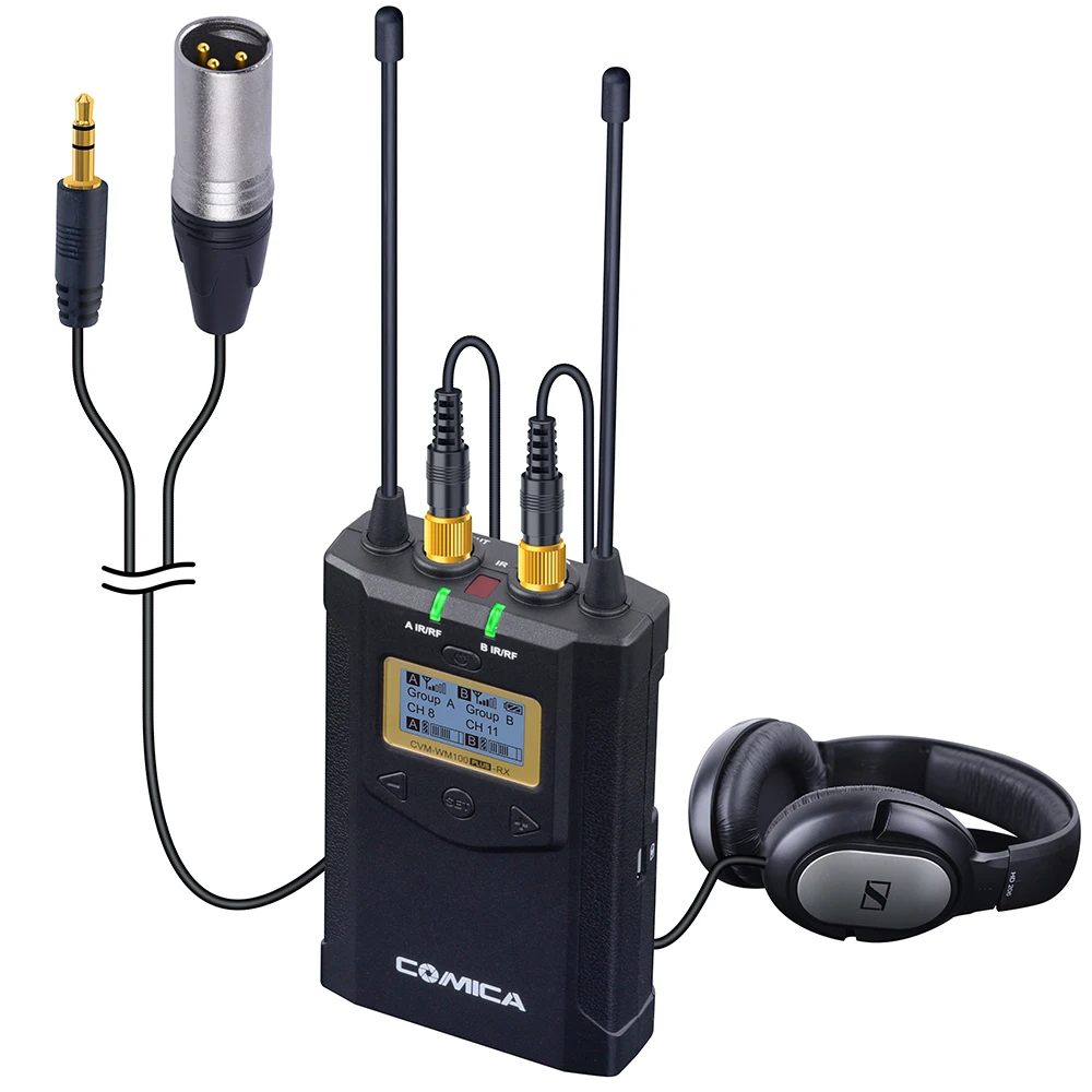 CoMica CVM-WM100 PLUS UHF 48-Channels Mono/Stereo Real-Time Monitoring Wireless Microphone with Dual-Transmitter and One Receive |