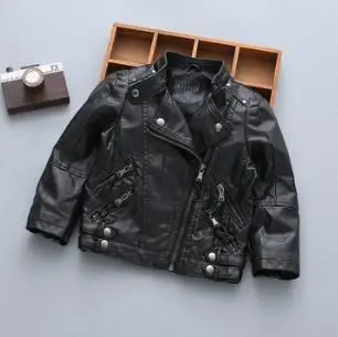 Autumn And Winter Cool Child Toddler Kids Boys Clothing Faux Leather Jacket 2-10Y Zippered Thin Black Coats | Детская одежда и