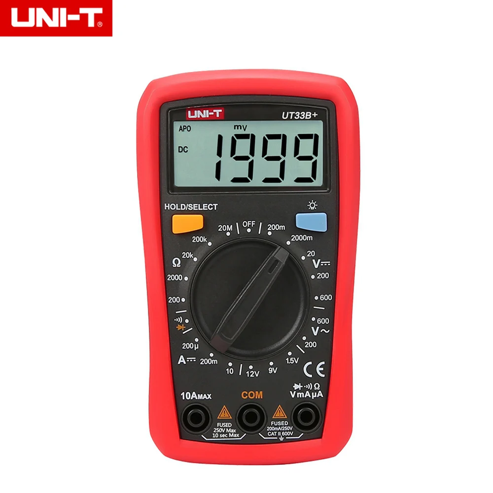 

UNI-T UT33B + цифровой мультиметр 200 мВ В ~ 600 в 10 А Вольтметр Амперметр тестер емкости сопротивления с функцией тестирования батареи
