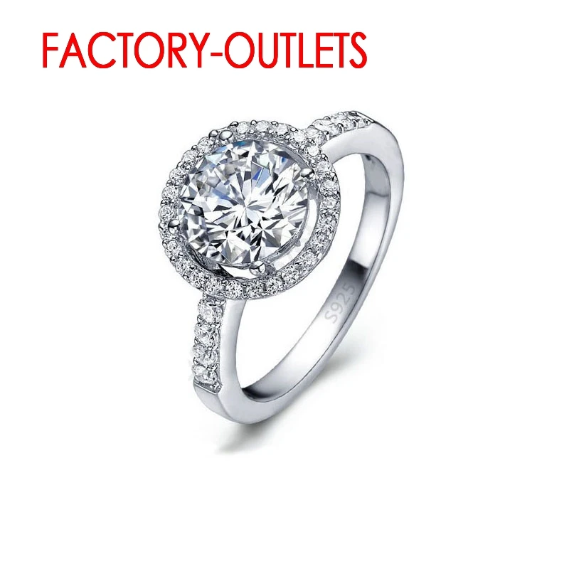 

925 Sterling Silver Ring Fashion Jewelry Round Cubic Zirconia Prong Setting Women Girls Party Engagement Wholesale