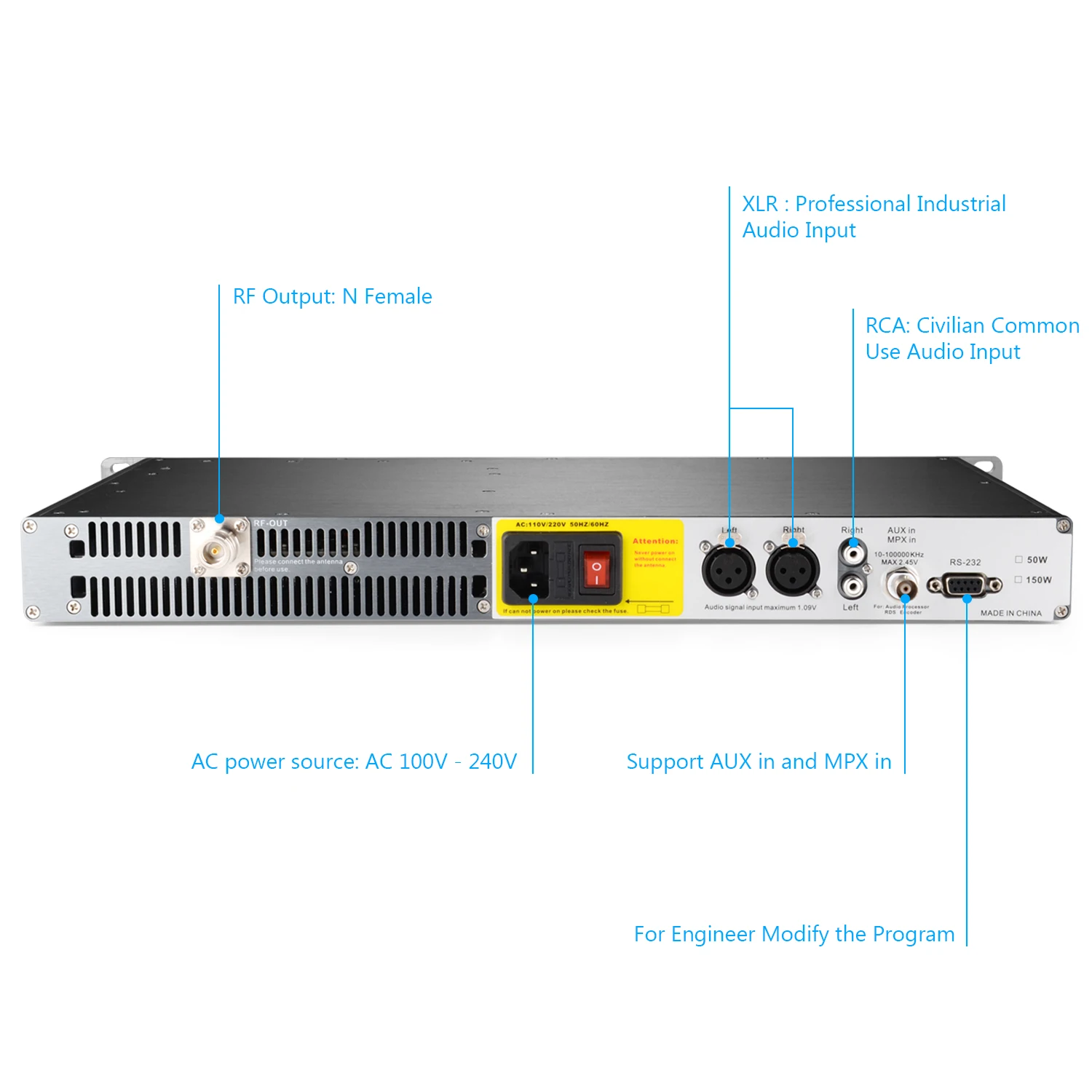 FM-передатчик FSN-150W 150 Вт 100 антенна на присоске для 87 ~ 108 МГц входа в церковь