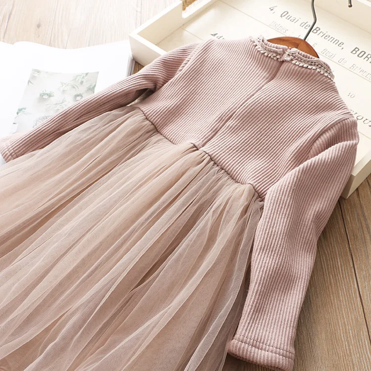 New Baby Girls Clothes Long-sleeved Faux Fur Top Tulle Dress Velvet Dress+Fur Vest One Piece Warm winter 5sets/lot | Детская одежда и