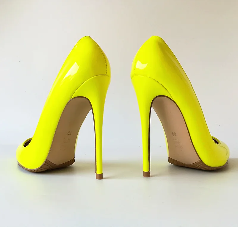 Большие размеры 34-43 желтая Осенняя обувь женские желтые туфли-лодочки пикантные