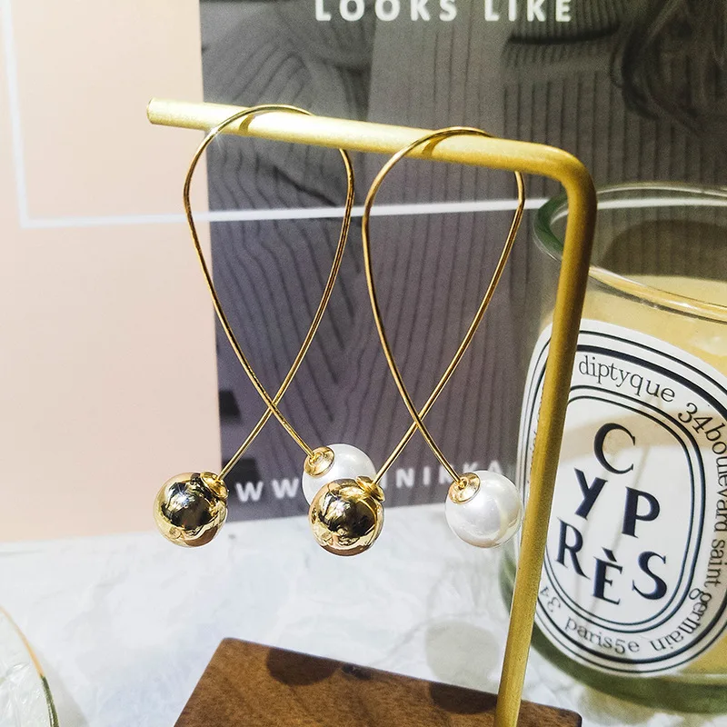 Women's Online celebrity Pearl Earrings Jewelry Temperament Korean Fashion Long Ear Nails with Individual Trendy Drops | Украшения и