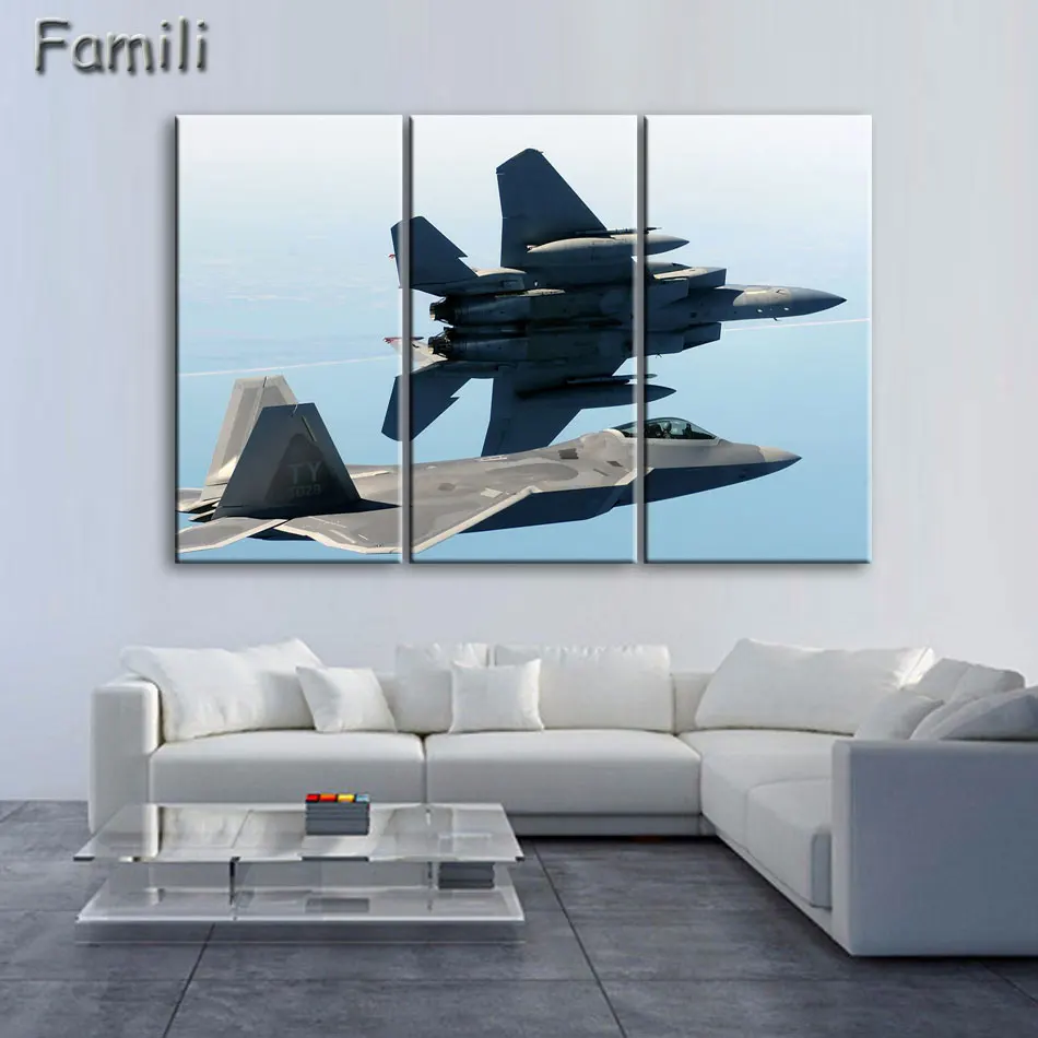 Картина на холсте с современным принтом истребителей самолетов Настенная