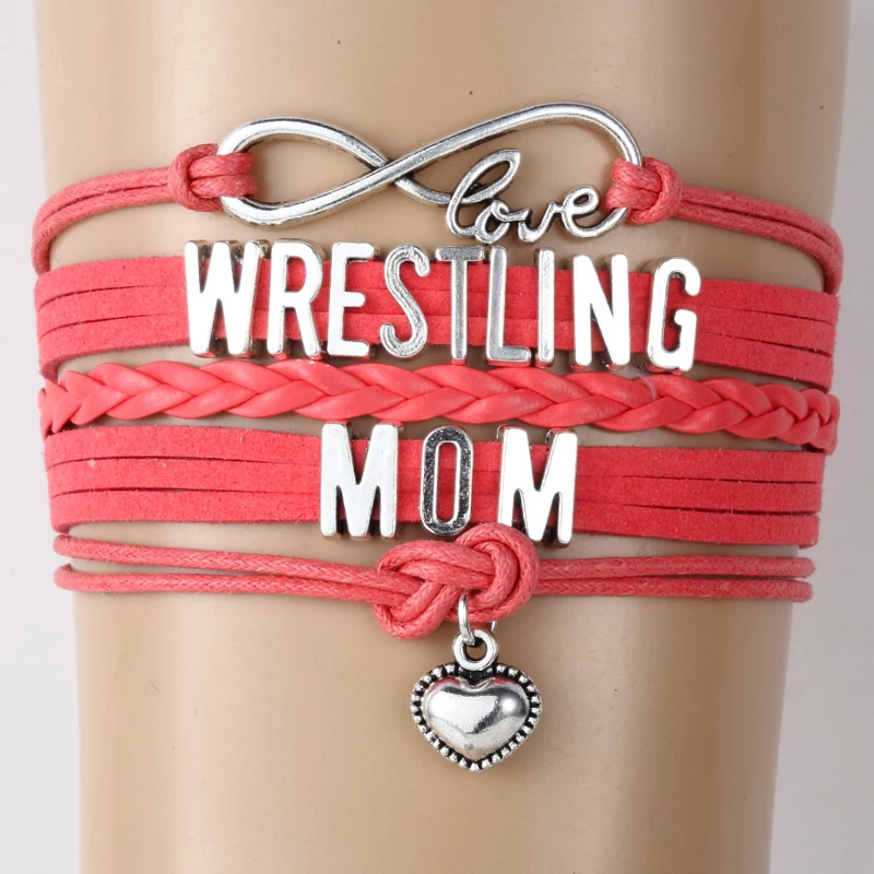 NCRHGL Бесконечность любовь Wrestling MOM браслеты сердце Шарм ручной работы pu кожаный