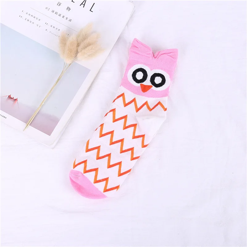 Hot Women's Funny Pattern Combed Cotton Crew Owl Socks Fashion Style Unisex Colorful Casual Ladies Wedding Socks NS9048 - Цвет: pink