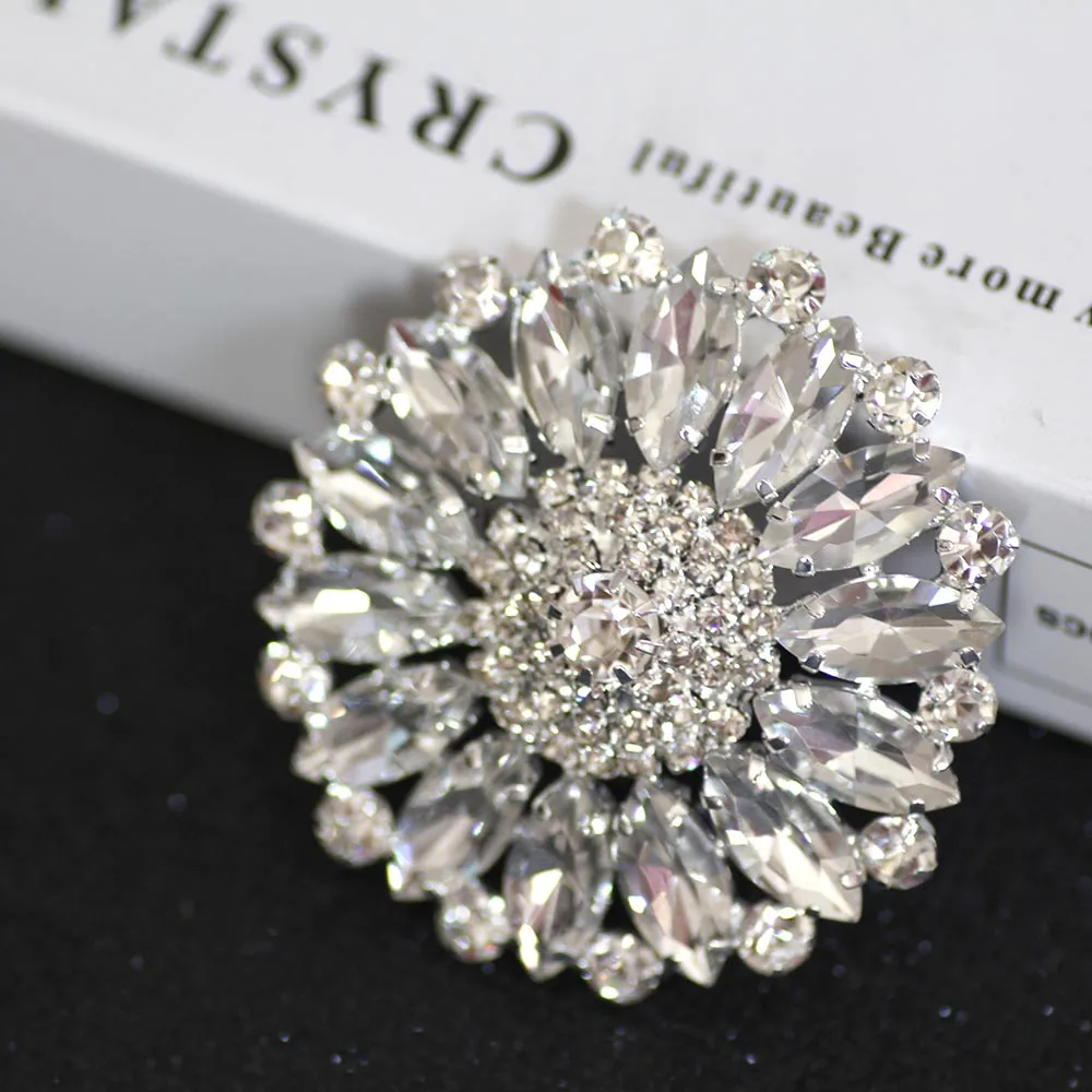crystal silver base Круглые стразы большого размера с кристаллами, пришивные стразы с серебряной металлической основой, стразы с аппликацией для вечерние платья, аксессуары для одежды - Цвет: crystal silver base