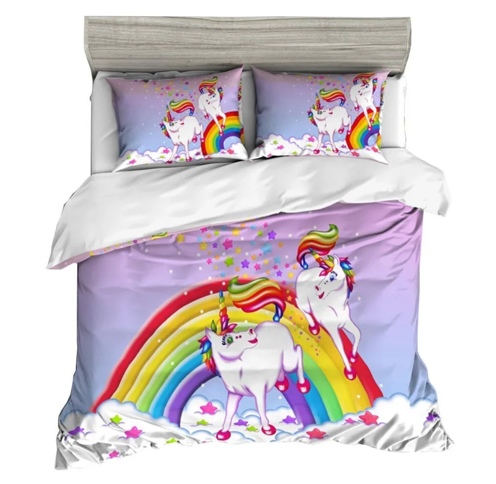 

Rainbow Unicorn Duvet Cover Set,Sunshine Rainbow White Unicorn Bedding for Children's Bed