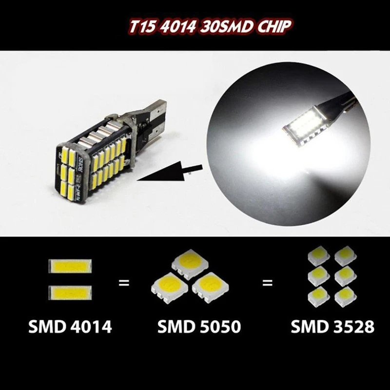2шт чрезвычайно супер яркий 921 912 светодиодный T15 W16W CAN шина высокой мощности 4014 30SMD