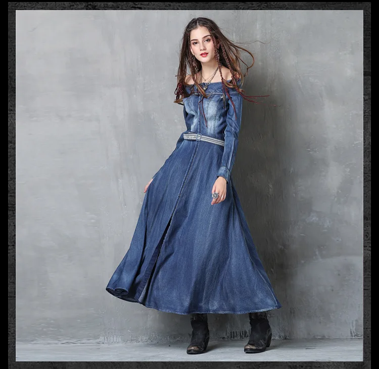 

2020 New vintage embroidery belt longsleeved dress