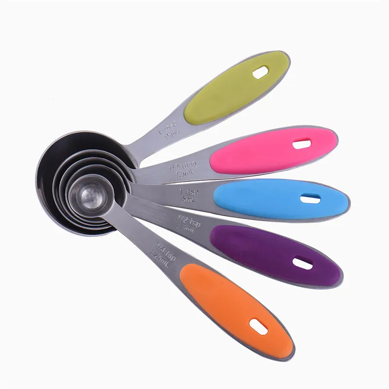 

10/5pcs Stainless Steel Measuring Cups And Measuring Spoon Scoop Silicone Handle Kitchen Measuring Tool