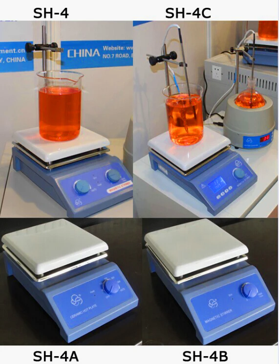 SH-4C Laboratory Digital Magnetic Stirrer with heating 19x19cm Ceramic Panel 100-2000 RPM 5L Volume Temperature Control Display |