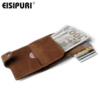 men prevents rfid information leakage 100 genuine leather mini wallet safe multifunction aluminum automatic pop up card