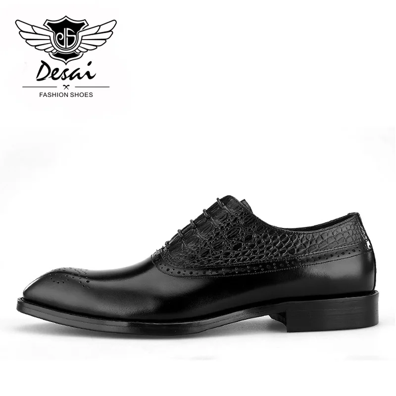 Black New Arrival Shoes Men SquareToe Business Bullock Carved Dress Shoes Cowhide Leather Shoe Men's Formal Shoes - Цвет: Black