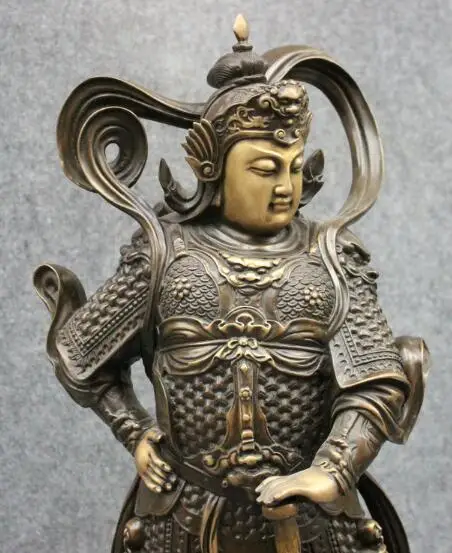 

S01669 23" Chinese Pure Bronze Decorate Warrior Door God WeiTuo Skanda Knight Statue