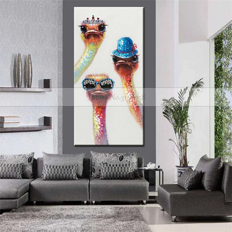 New Handmade modern pop art animal Oil Painting cool Funny bird Ostrich wall picture for Kid's Room Decorative | Дом и сад