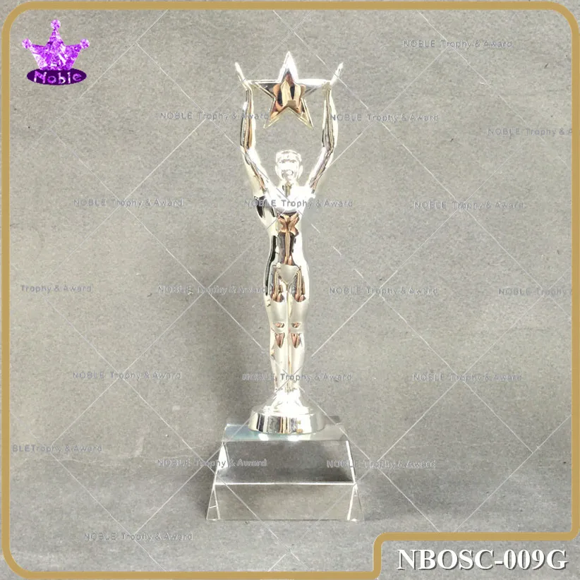 Noble Gold Silver Bronze Metal Oscar Statuette On Clear Crystal Base |