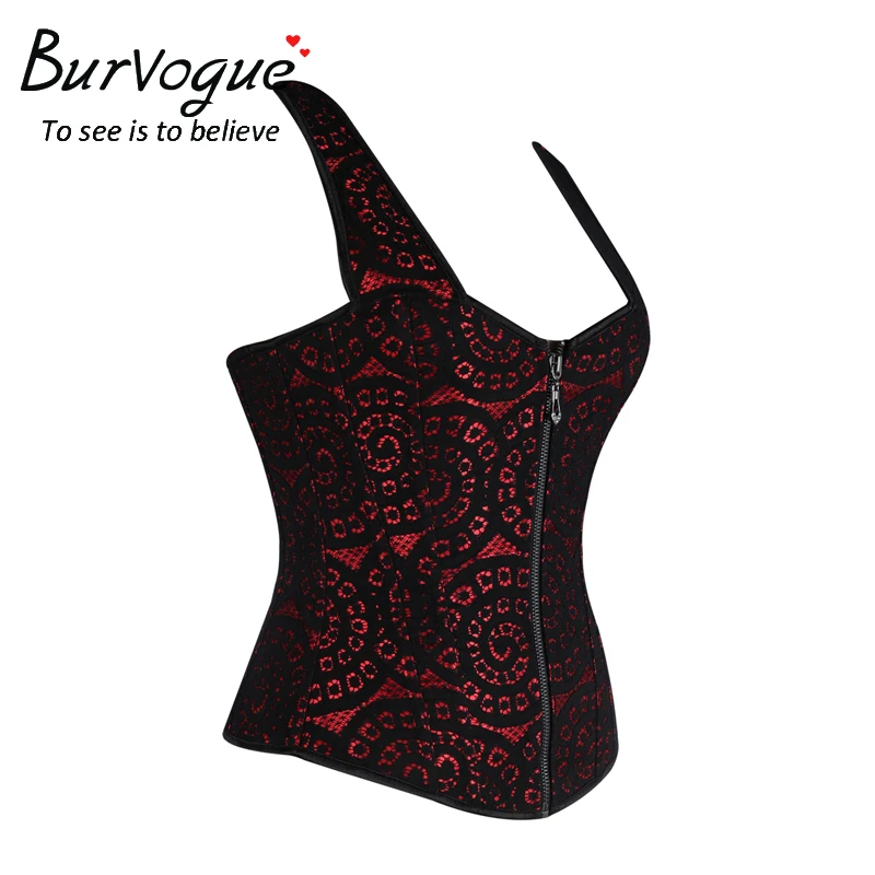 Burvogue прекрасный новый женский сексуальный Бюстье молния Корсеты красный корсет