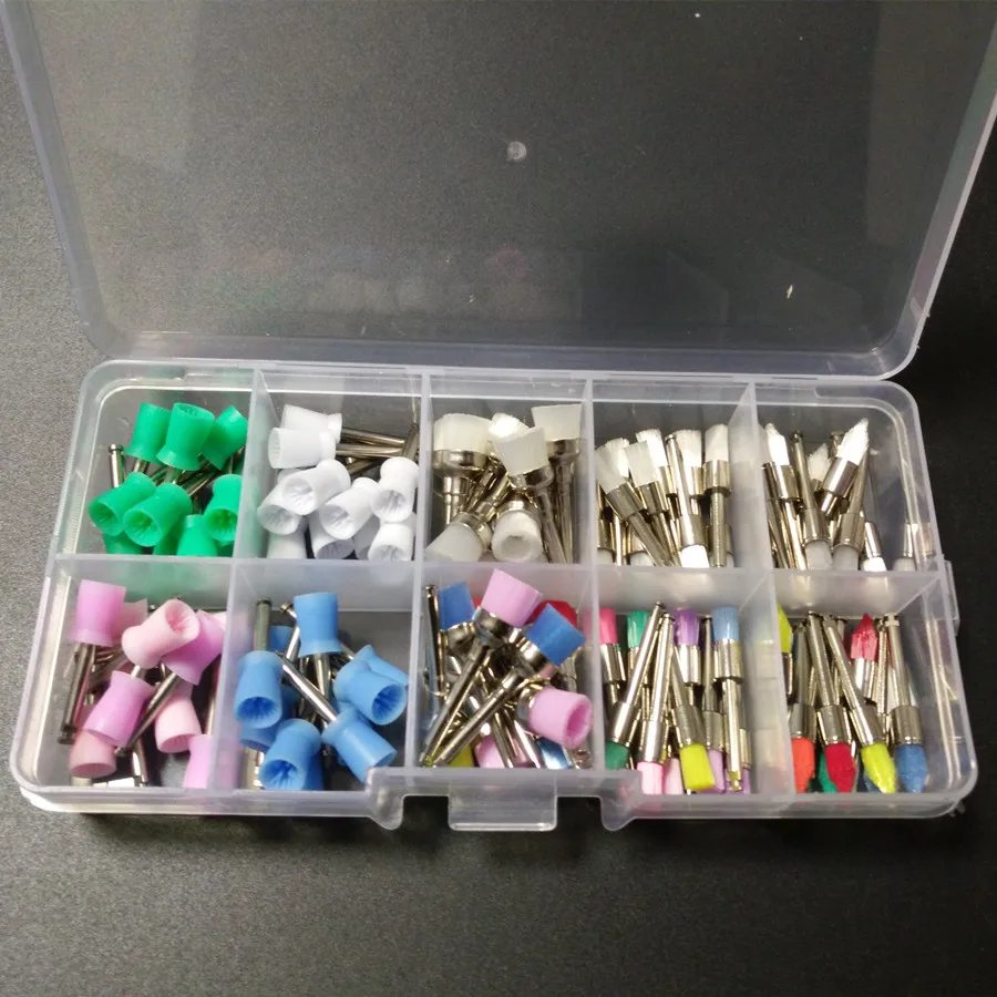 

100pcs/box Colorful Nylon Dental Polishing Brush Polisher Prophy Rubber Cup Latch Nylon Bristles Mix Style Dentist Lab Tool Kit