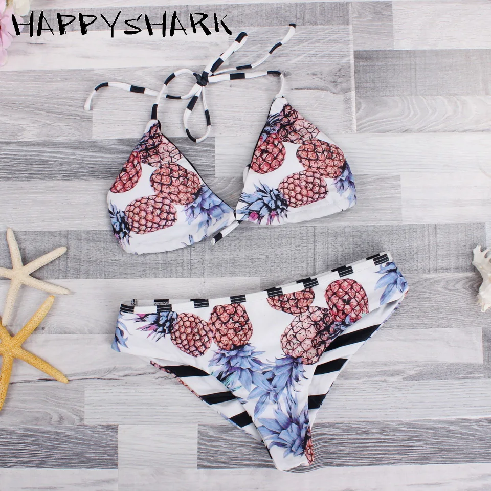 Бикини ананас HAPPYSHARK Женский двусторонний купальник купальный костюм с цветочным