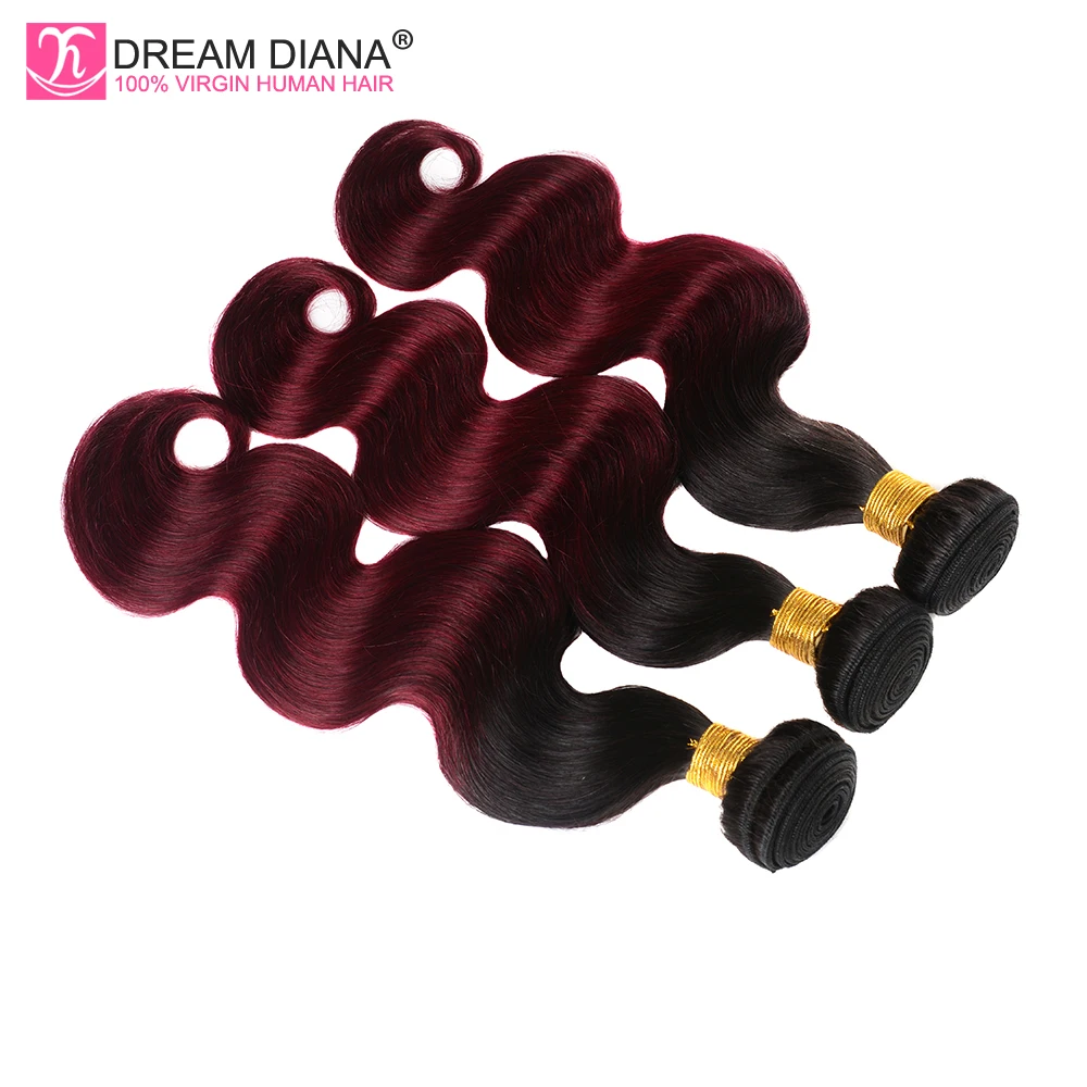 DreamDiana темно бордовый объемная волна два оттенки Омбре 3 пучка Remy Weave 99J