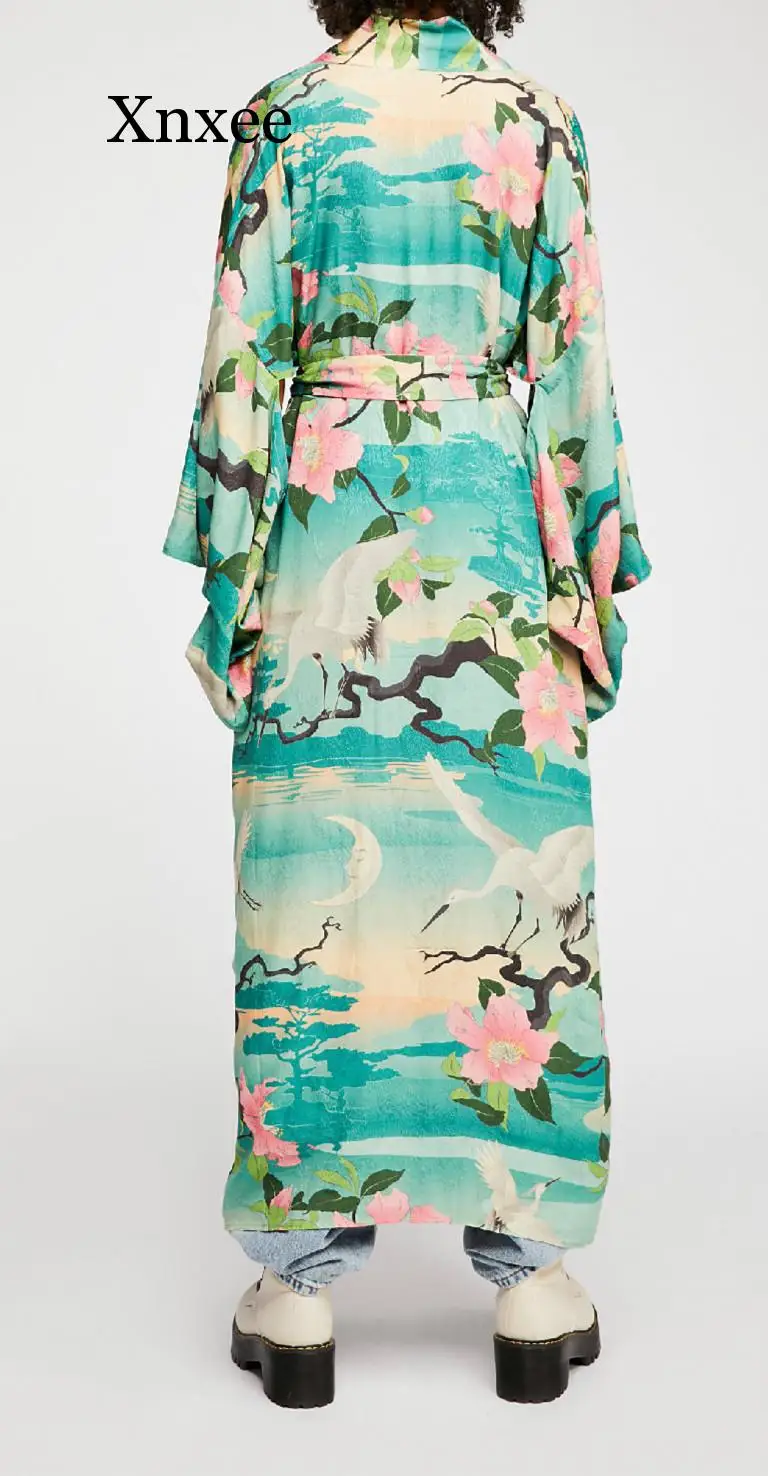 Женское кимоно Xnxee Boho Nightingale длинное хиппи с поясом на талии свободный