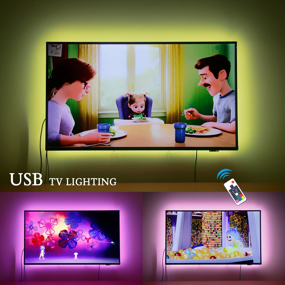 USB светодиодный полосы 5050 DC5V RGB 50 см, 1 м, 2 м, ТВ фонового освещения Flexibe светодиодный клейкая лента ip20/IP65 Водонепроницаемый 50 см 1 м 2 м